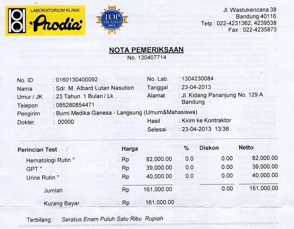 Invoice Laboratorium dari Prodia