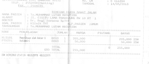 Invoice Telinga Borromeus